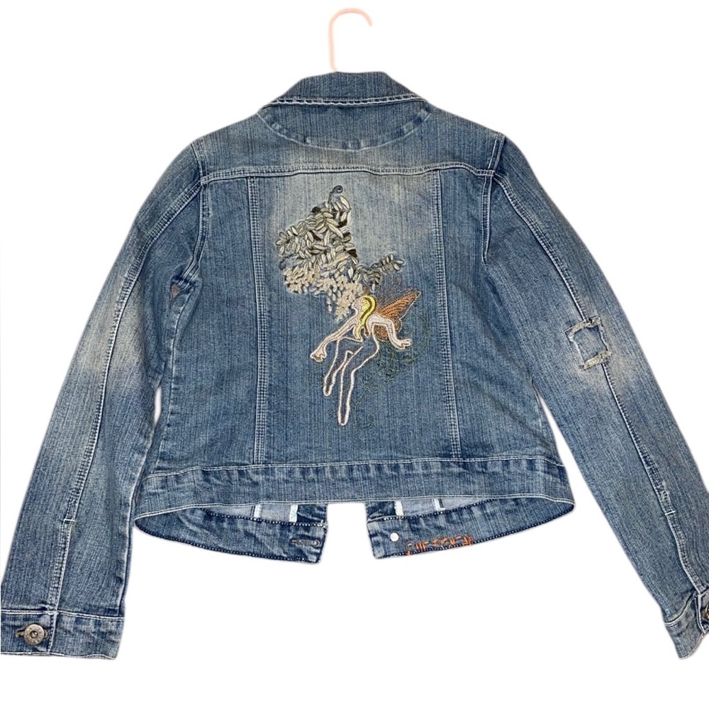 Vintage Vanilla Jeans Embroidered Fairy Jean Denim Jacket size Large Y2K